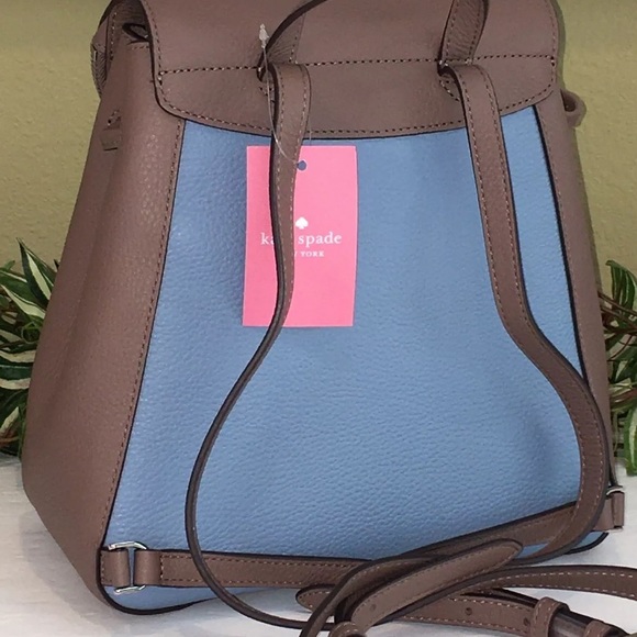 KATE SPADE LEILA MEDIUM FLAP BACKPACK BLUE TAN - Picture 8 of 12